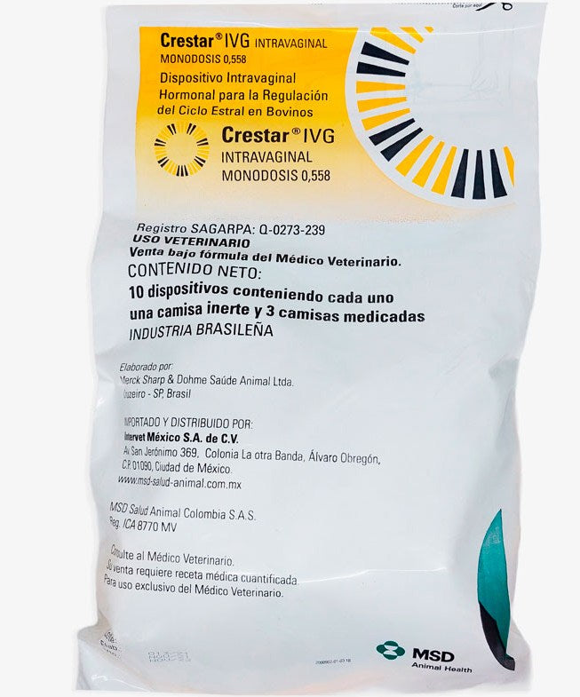 CRESTAR IVG INTRAVAGINAL MONODOSIS 0.558 10X1 BAG